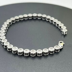 Sterling Silver 925 Classic Diamond Chip Tennis Bracelet Tested 12.6g Design